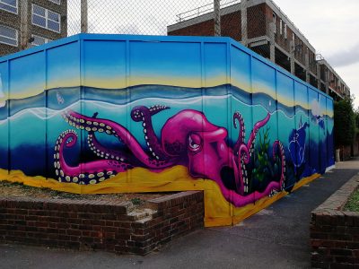sea life graffiti mural